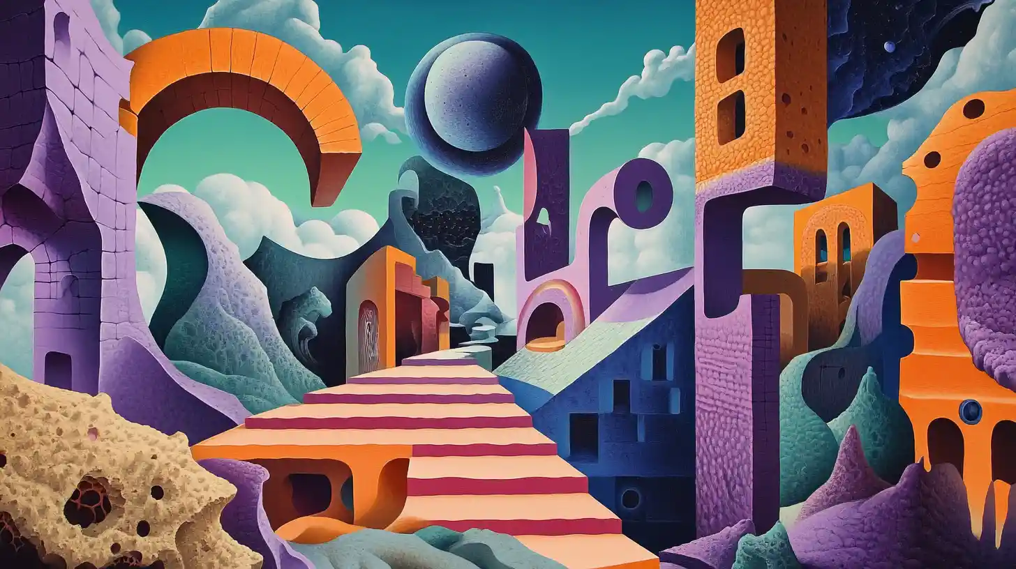 Surreal geometric dreamscape of fractured abstract forms