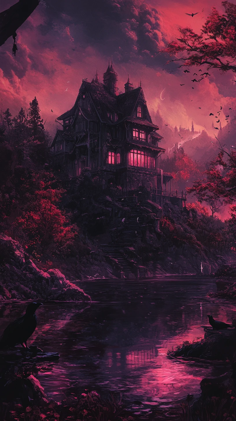 Dark dreamland with ghosts and a lonely black cat