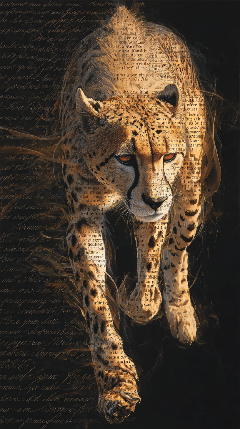 Cheetah In Motion Dissolving Into Glowing Abstract Script