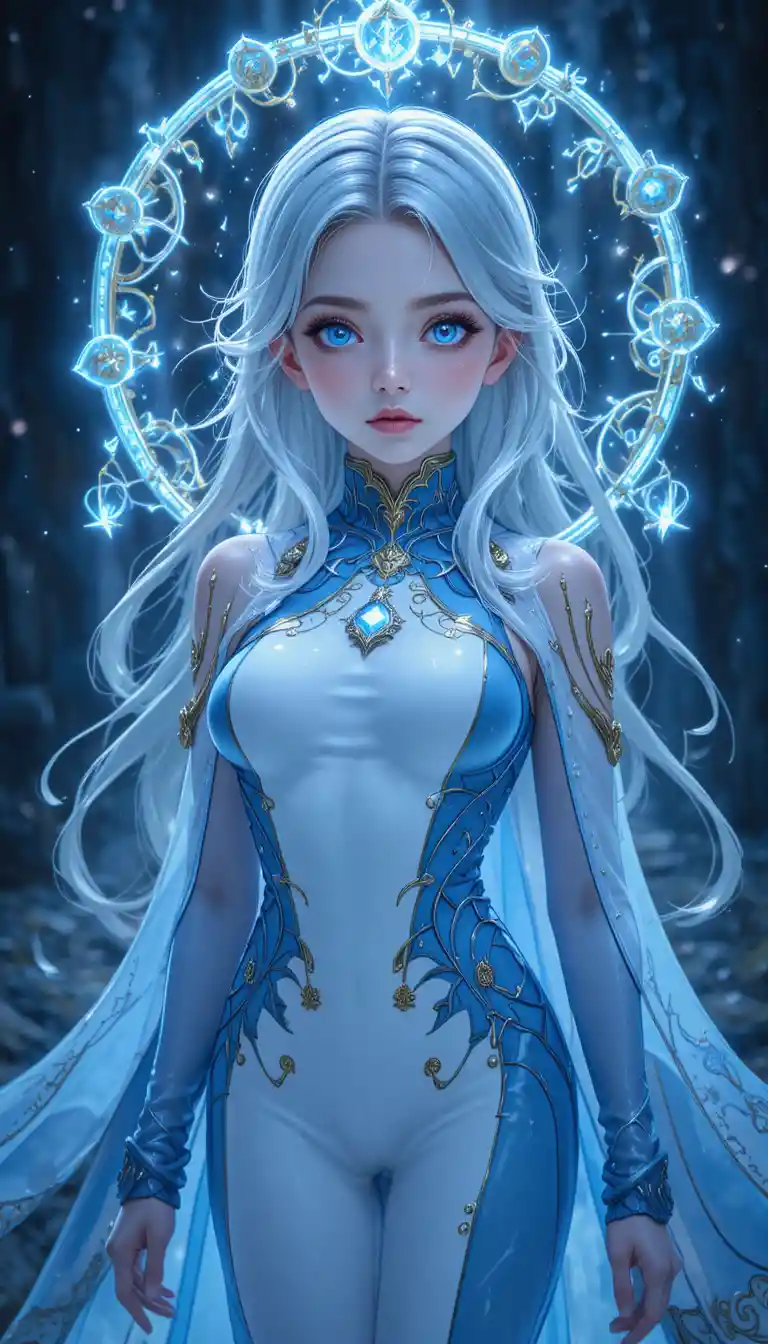 Silver haired anime girl with glowing eliatrope portals