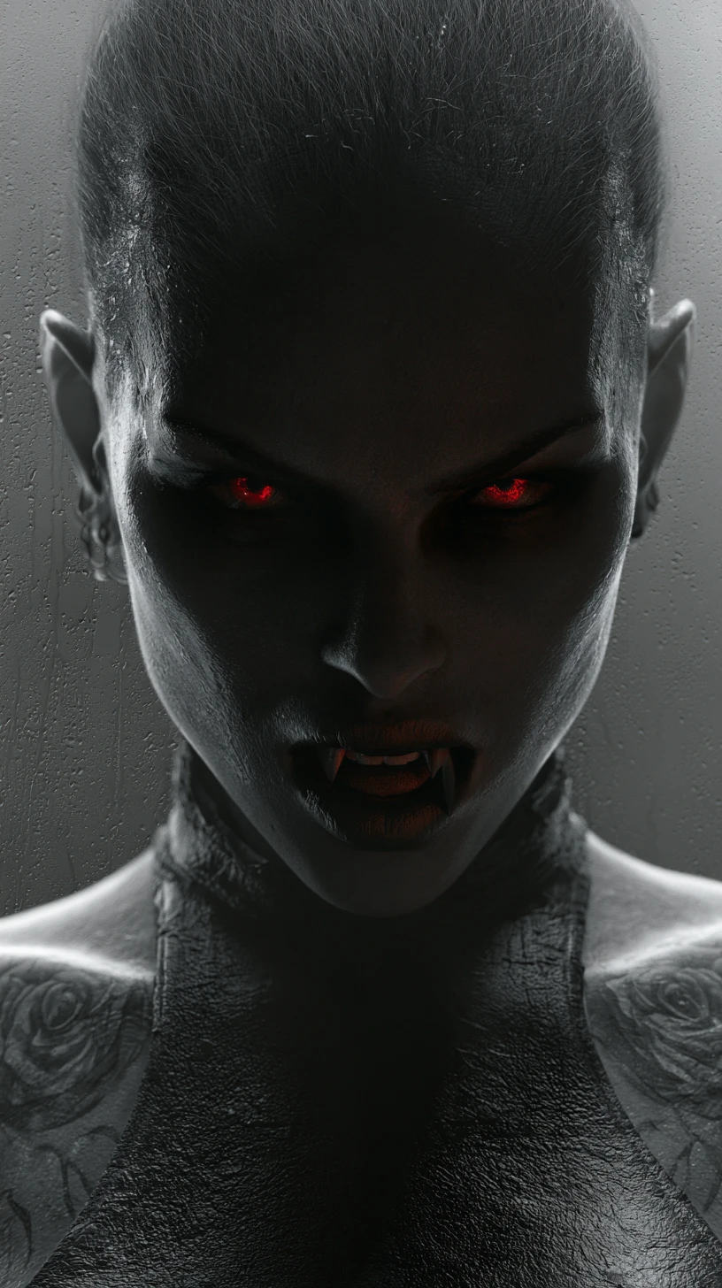 Vampire woman close up with glowing red eyes