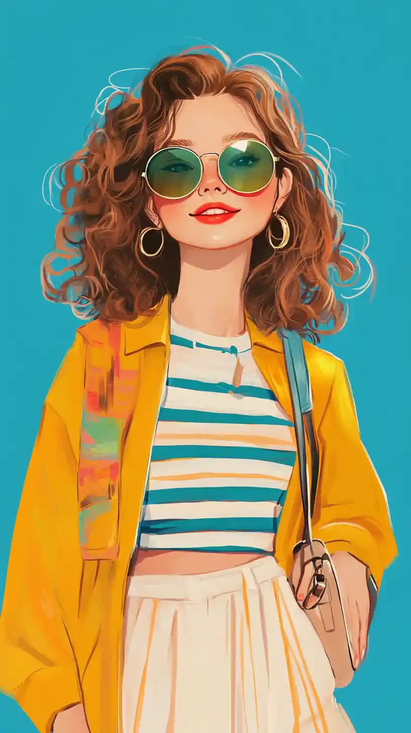 Smiling girl in yellow jacket on bright blue background