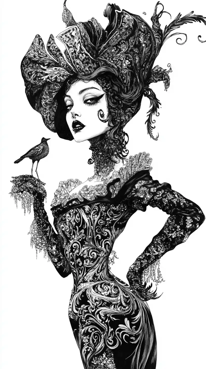 Lady Luck ink illustration with surreal illusion details