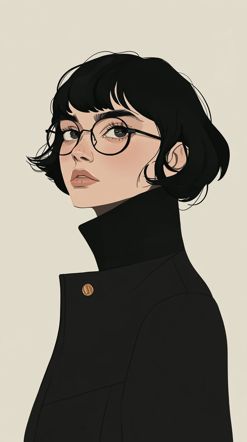 Confident young woman in glasses digital character portrait