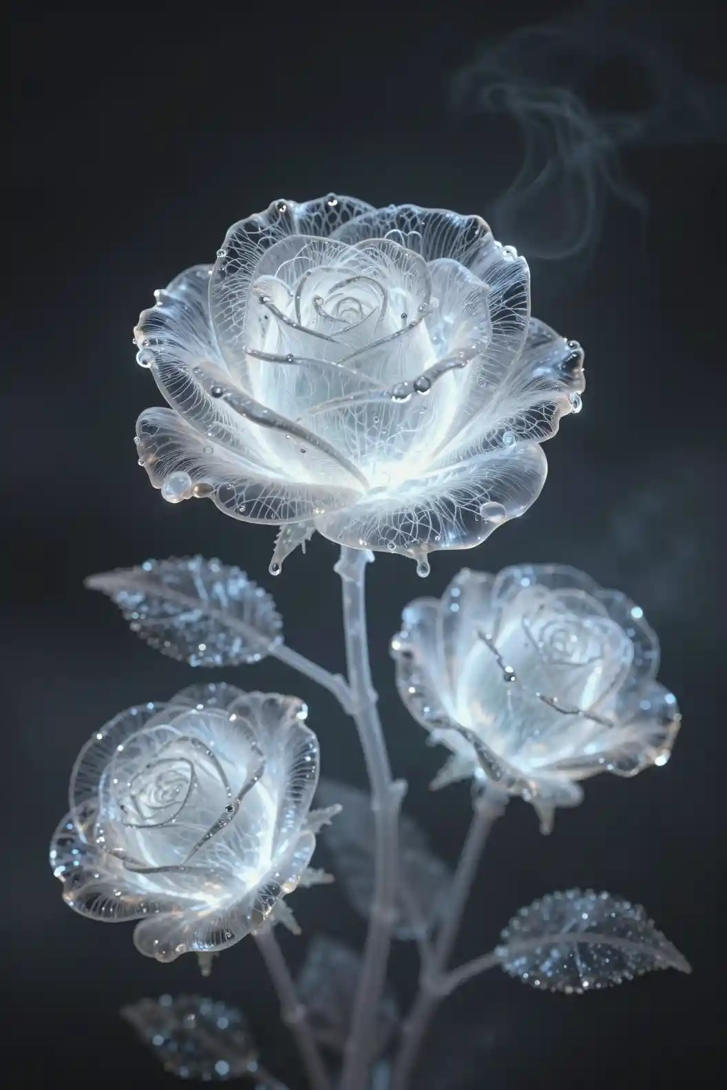 Bioluminescent Rose Sculpture In Minimalist Smoky Background