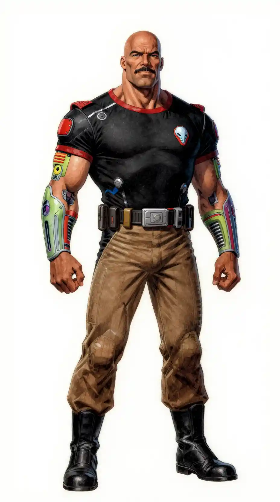 Futuristic security officer with cybernetic implants
