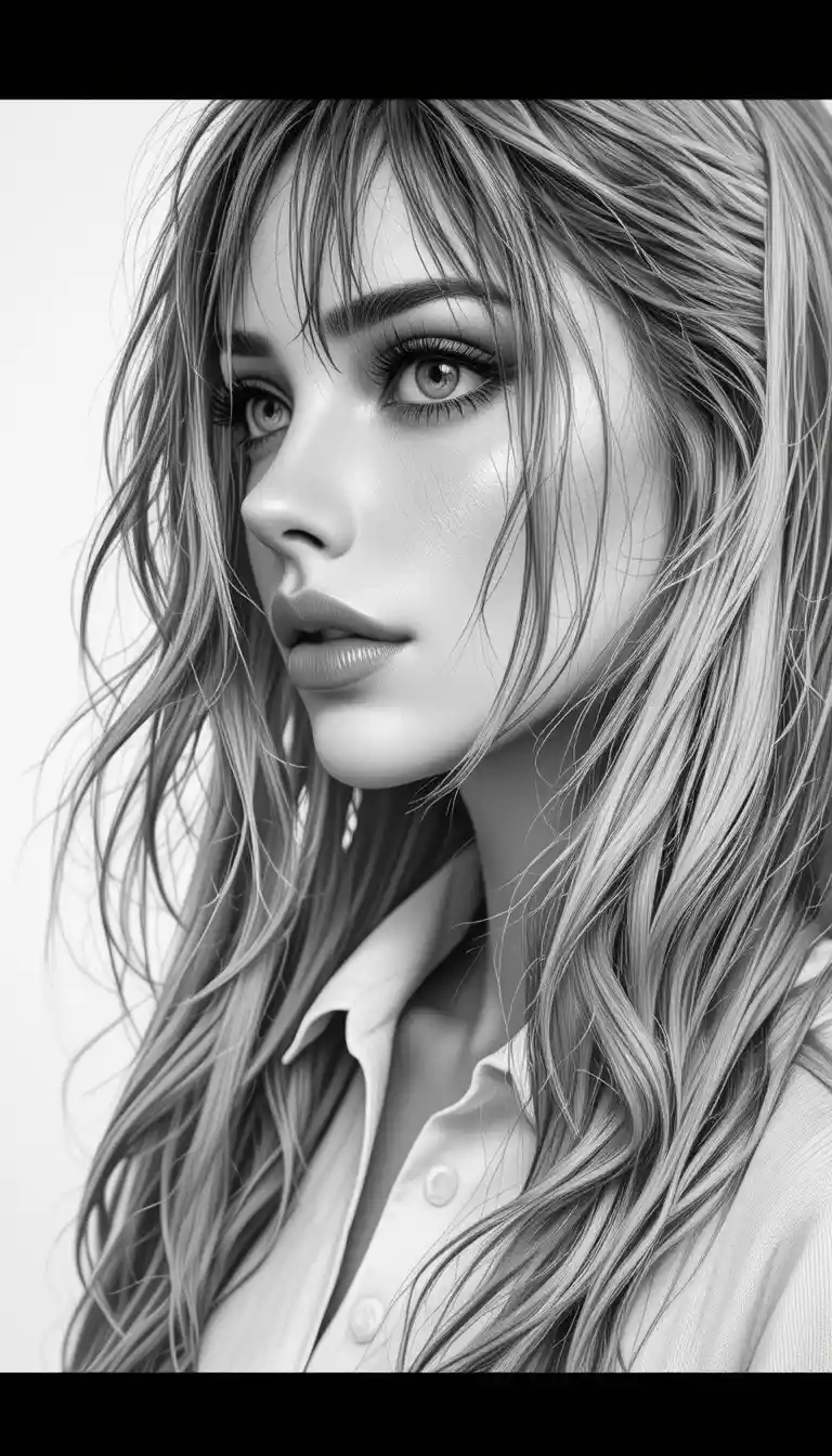 Thoughtful blonde woman in black and white portrait