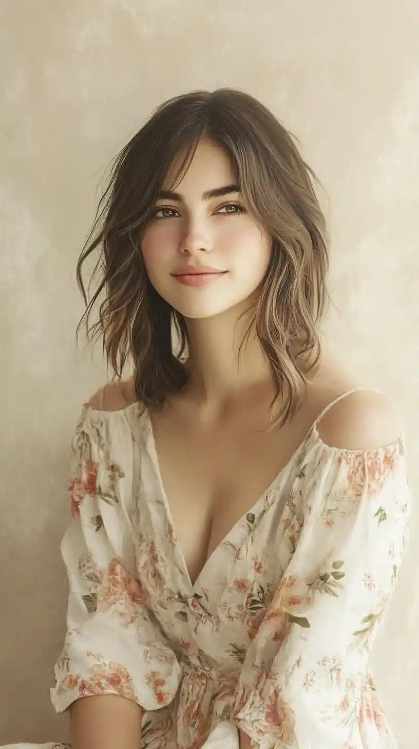 Serene portrait of a young woman in a floral dress