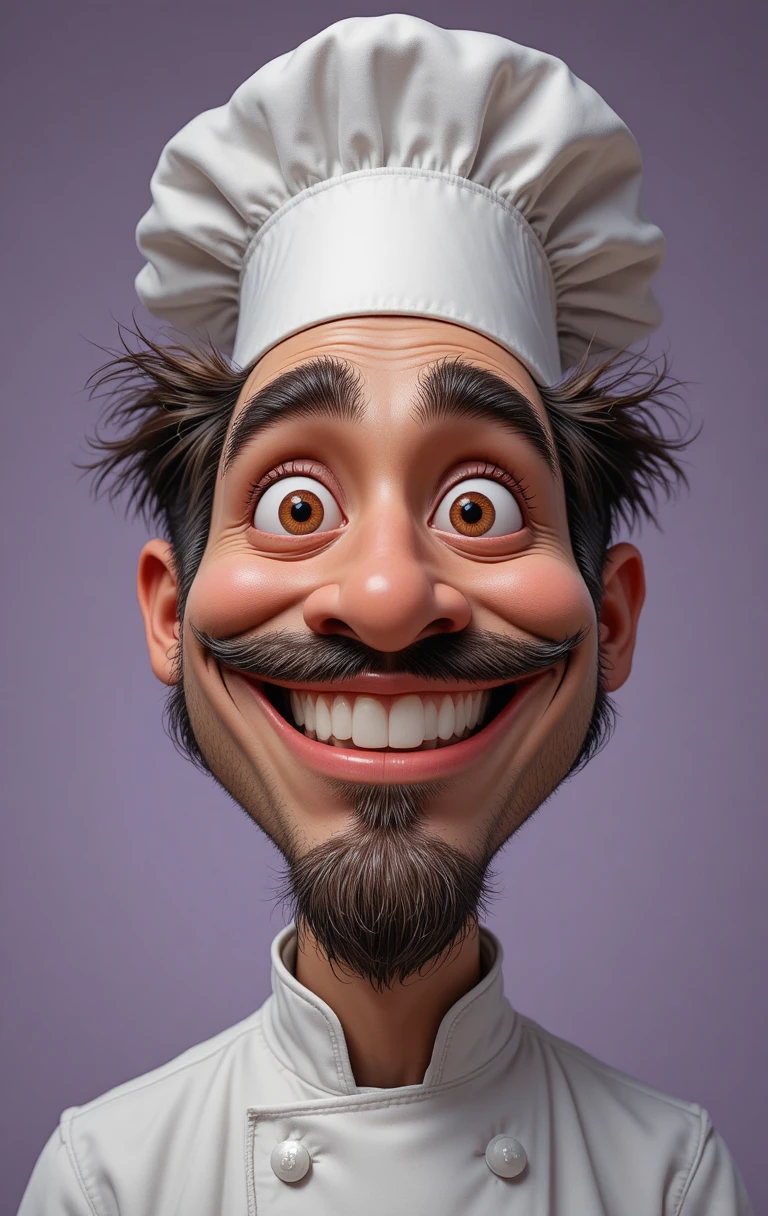Cheerful caricature portrait of a male chef in white