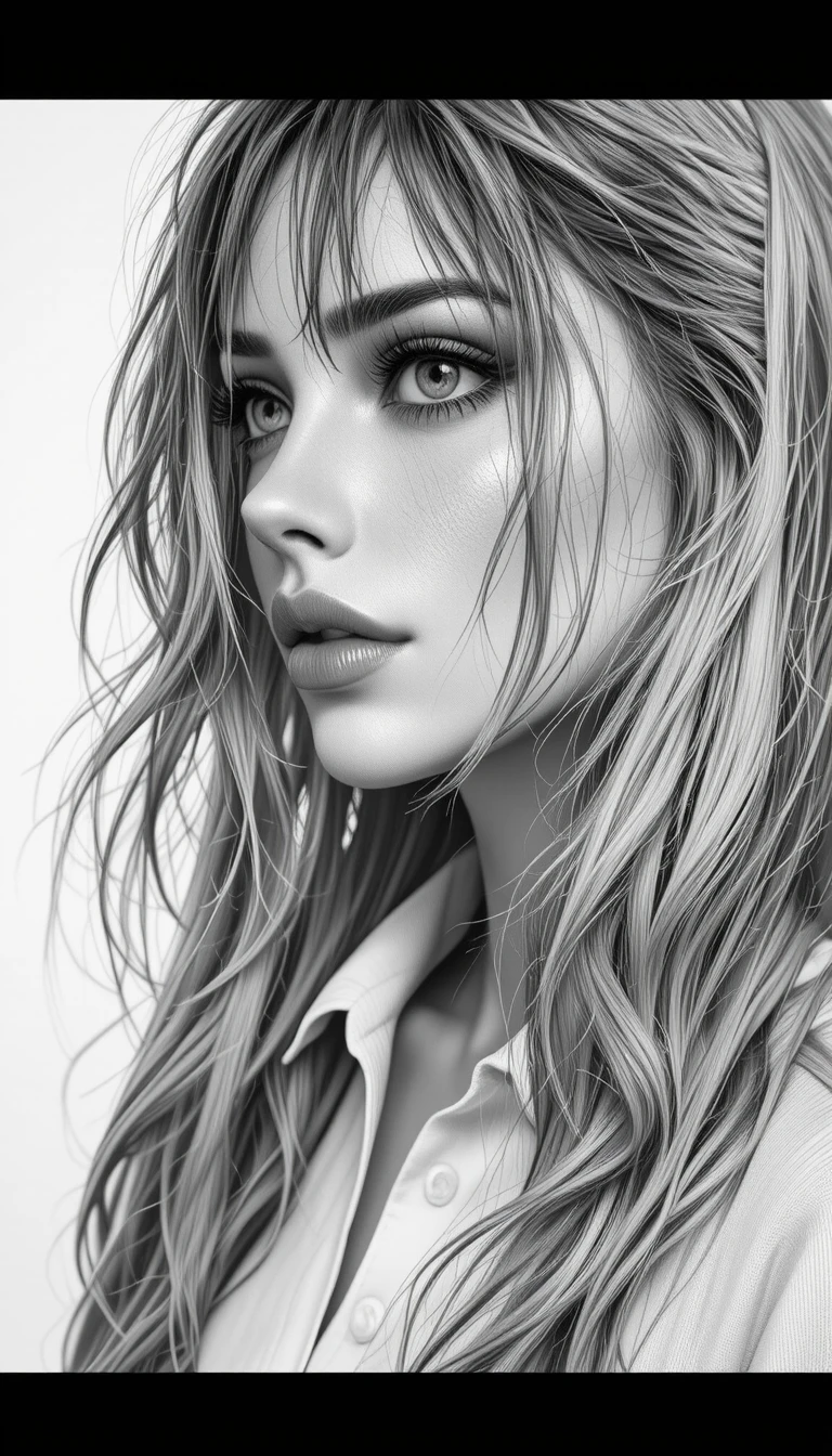 Thoughtful blonde woman in black and white portrait
