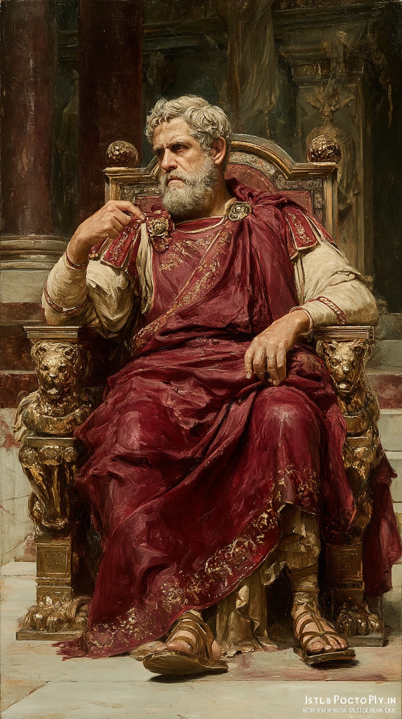 Roman Emperor Portrait On A Bronze Throne In Palace Light