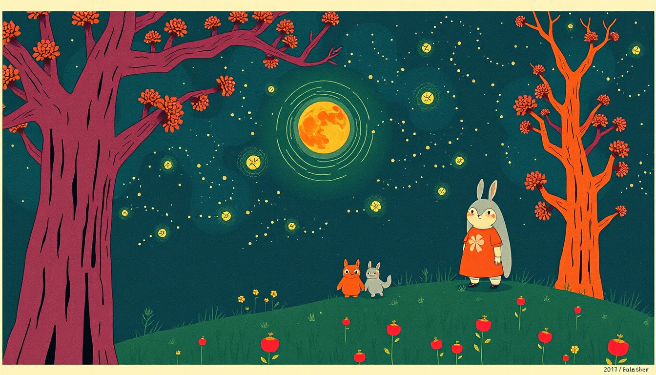Colorful retro fantasy characters in graphic design style