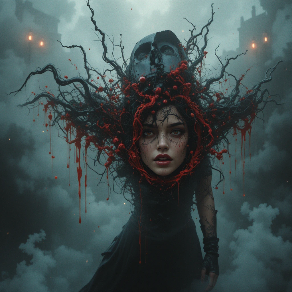 Vampire with blood stained mouth and matching lipstick