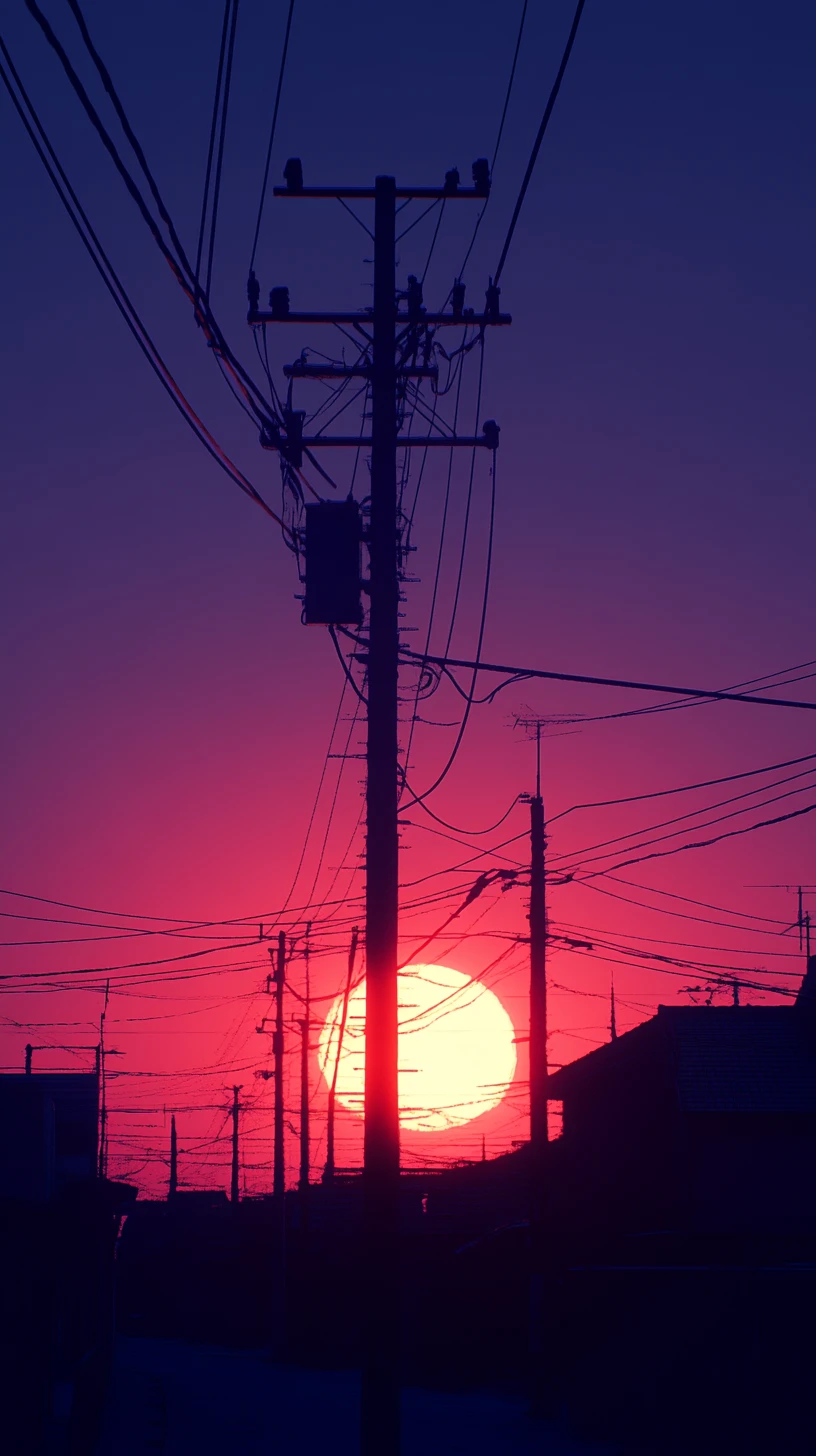 Nostalgic sunset landscape over springtime Japan in film style