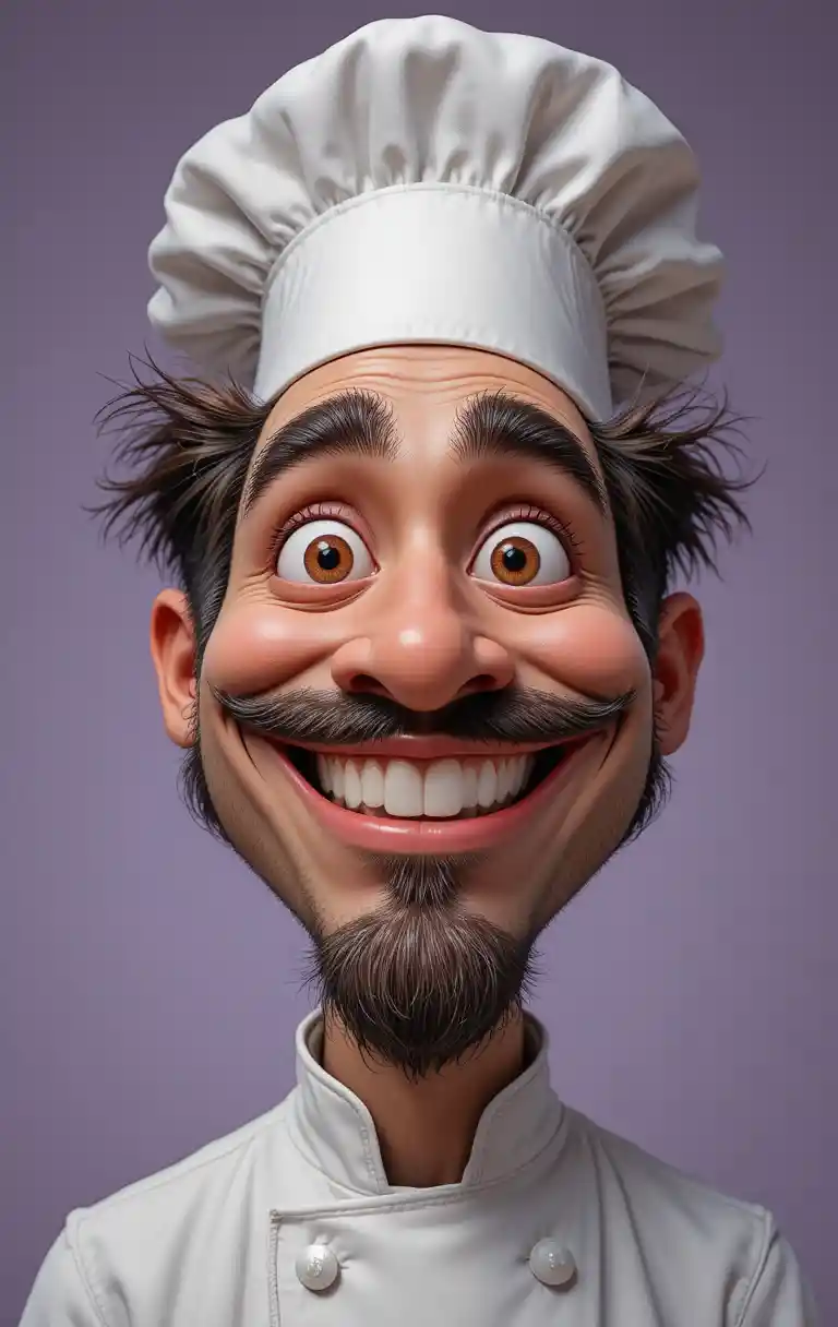 Cheerful caricature portrait of a male chef in white