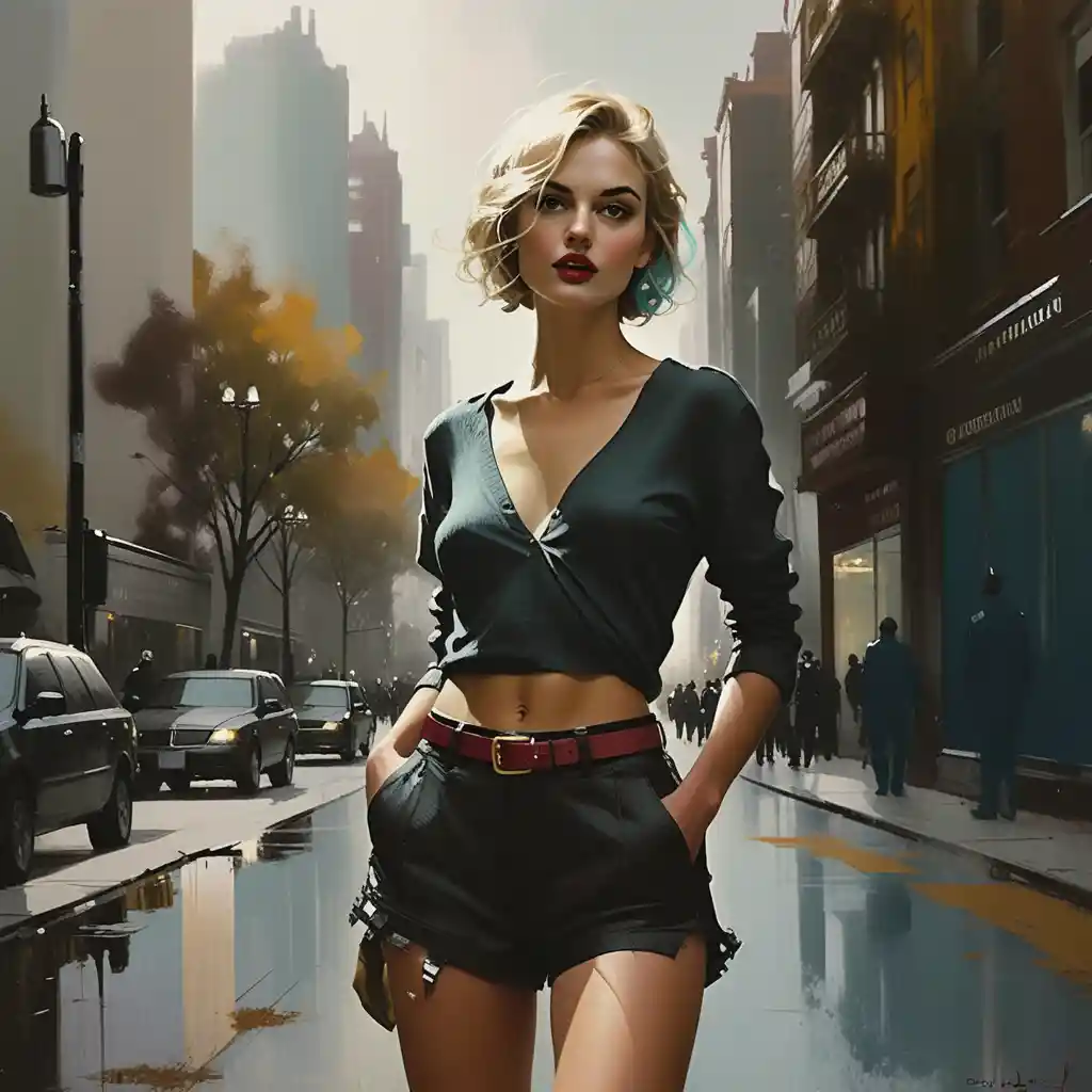 Stylish young woman in shorts on quiet city street