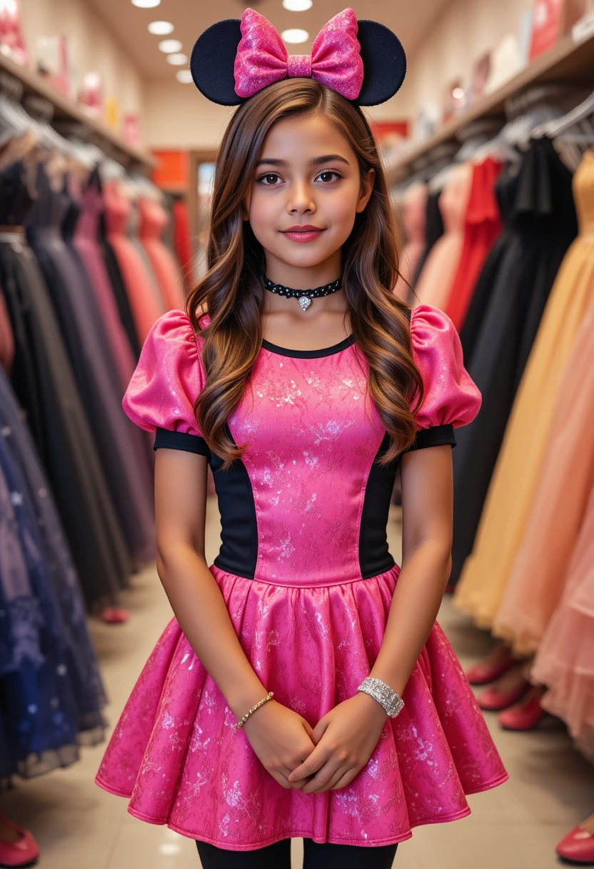 Young girl in pink dress at a disney dress shop