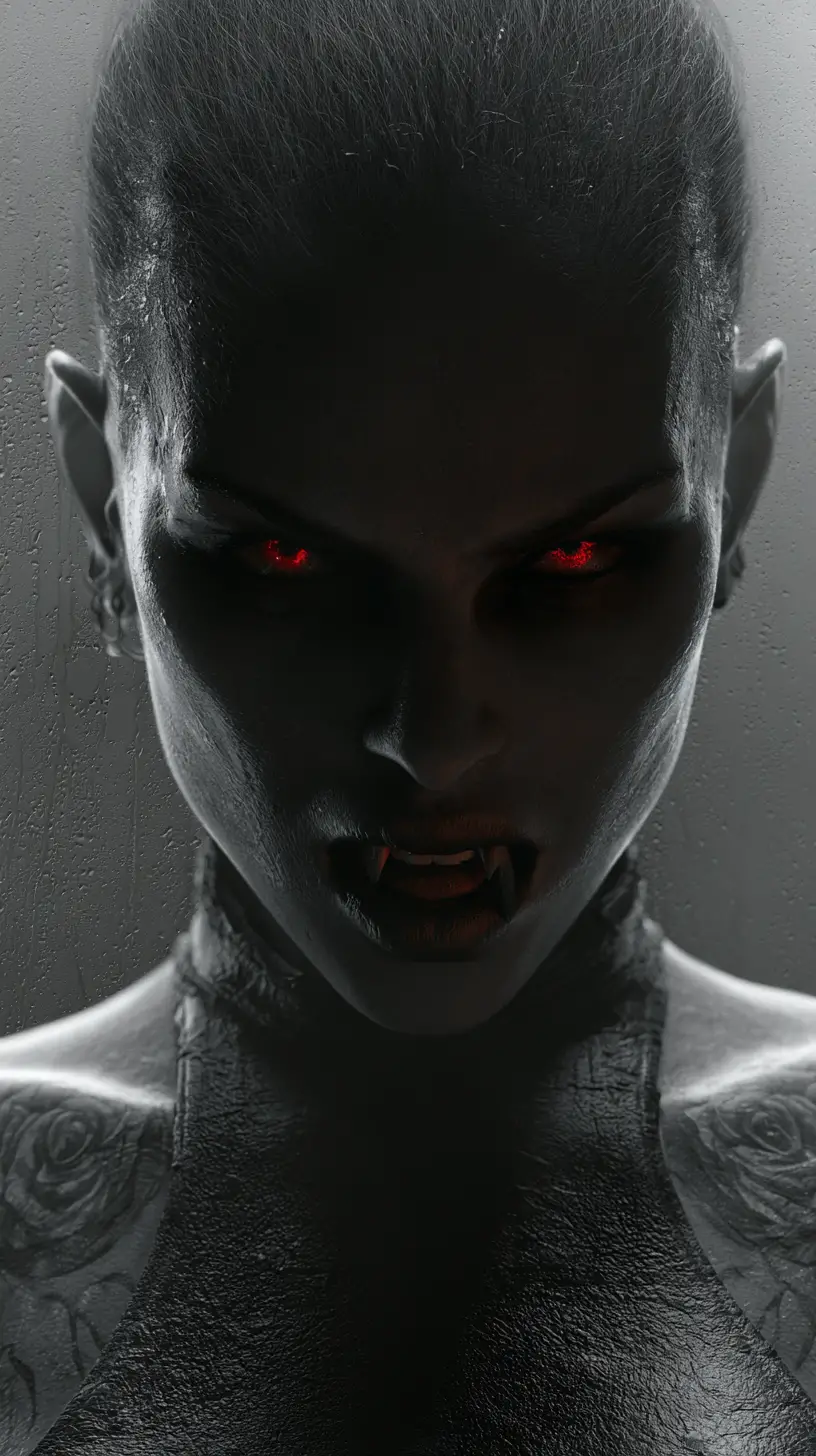 Vampire woman close up with glowing red eyes