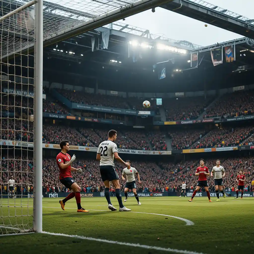 Dramatic last second soccer goal in roaring stadium