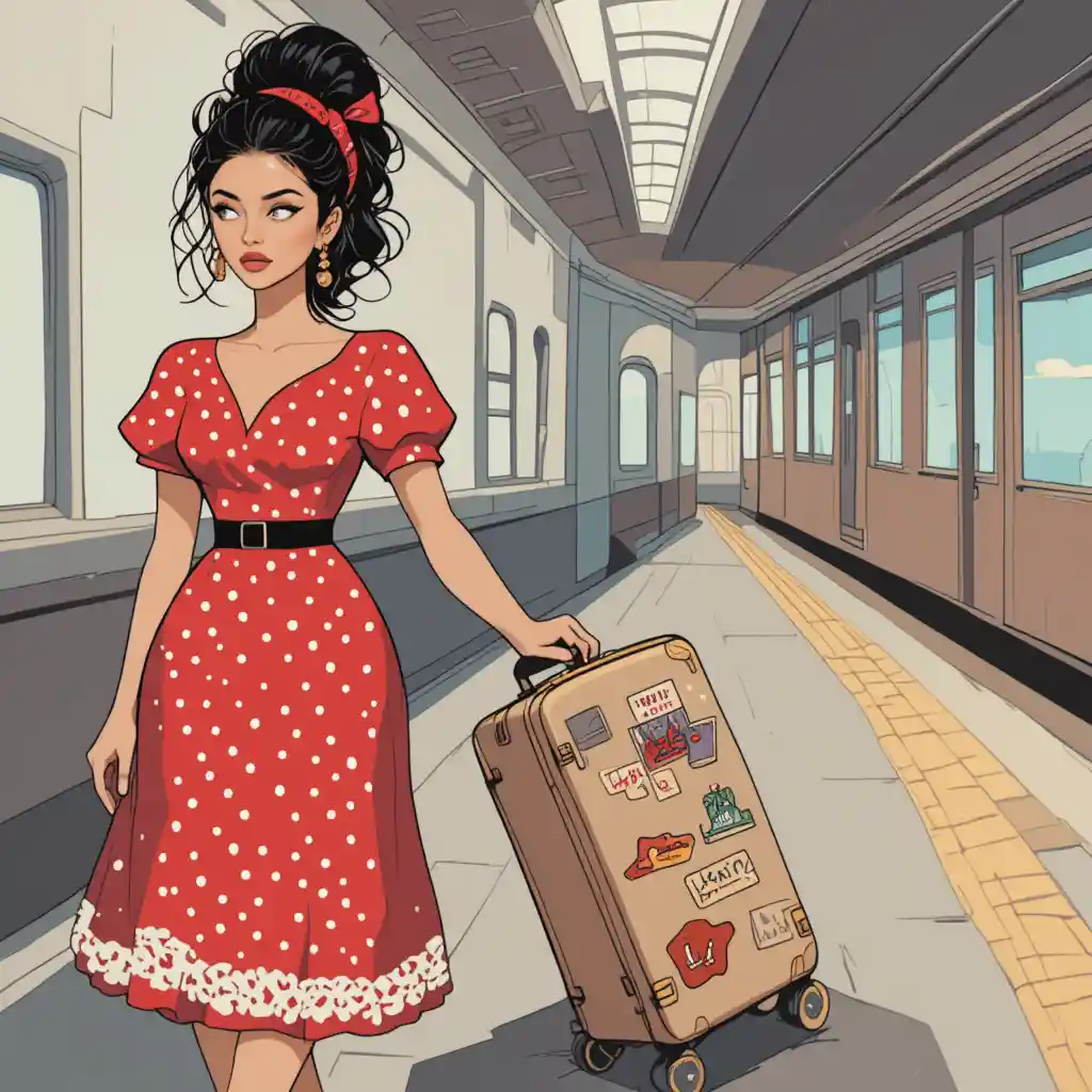 Vintage woman walking on a train station platform