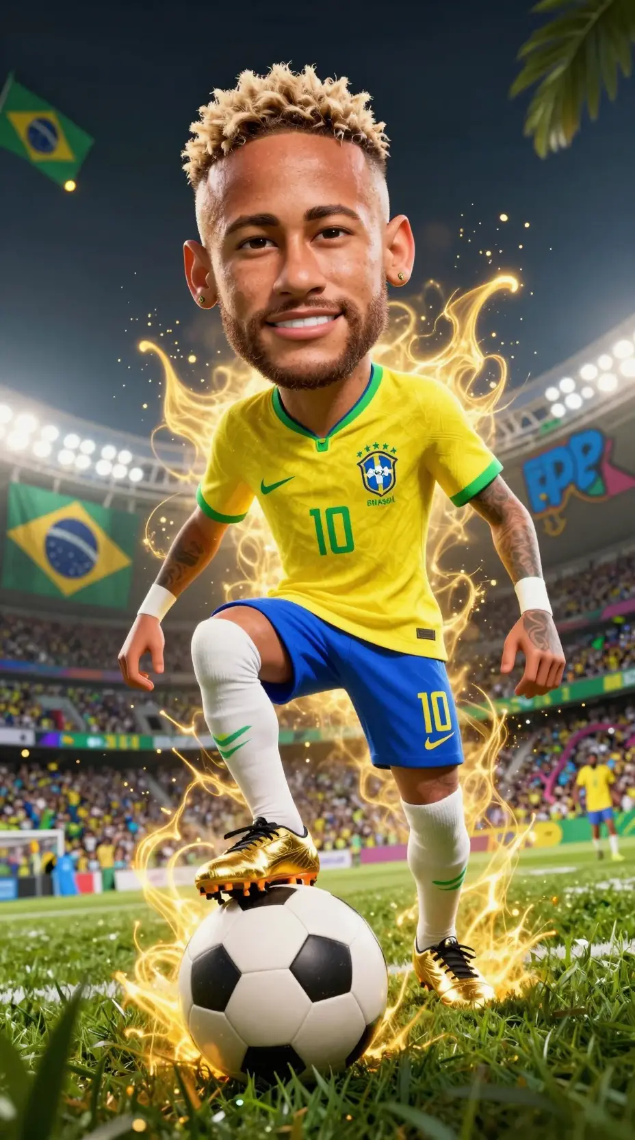 3d caricature football star in brazil number ten kit