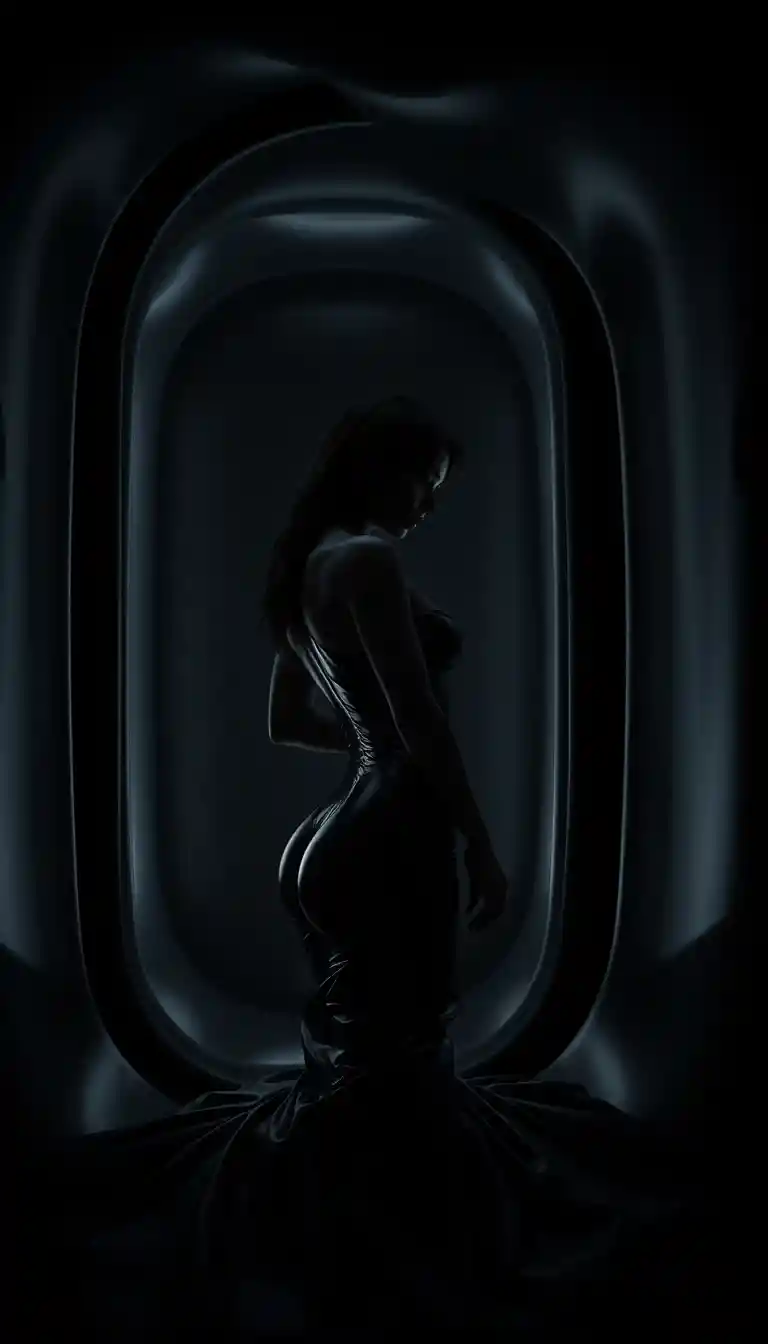 Woman outlined inside a vacuum sealed latex surface
