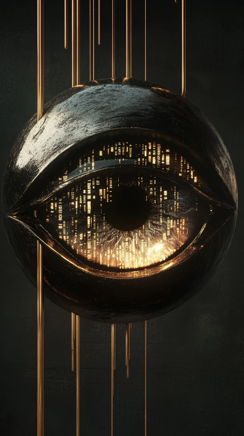 Surreal Giant Eye Of Windows And Golden Spheres