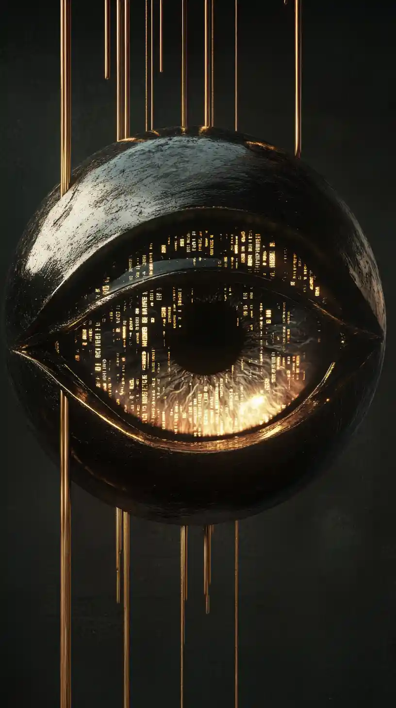 Surreal Giant Eye Of Windows And Golden Spheres