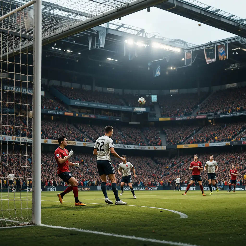 Dramatic last second soccer goal in roaring stadium