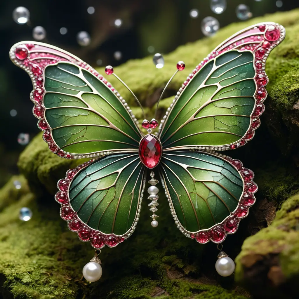 Crystal butterfly flower glowing on mossy mountain cliff