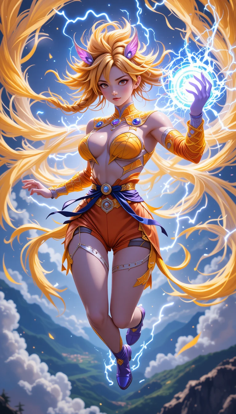 Anime warrior woman unleashing a glowing energy blast