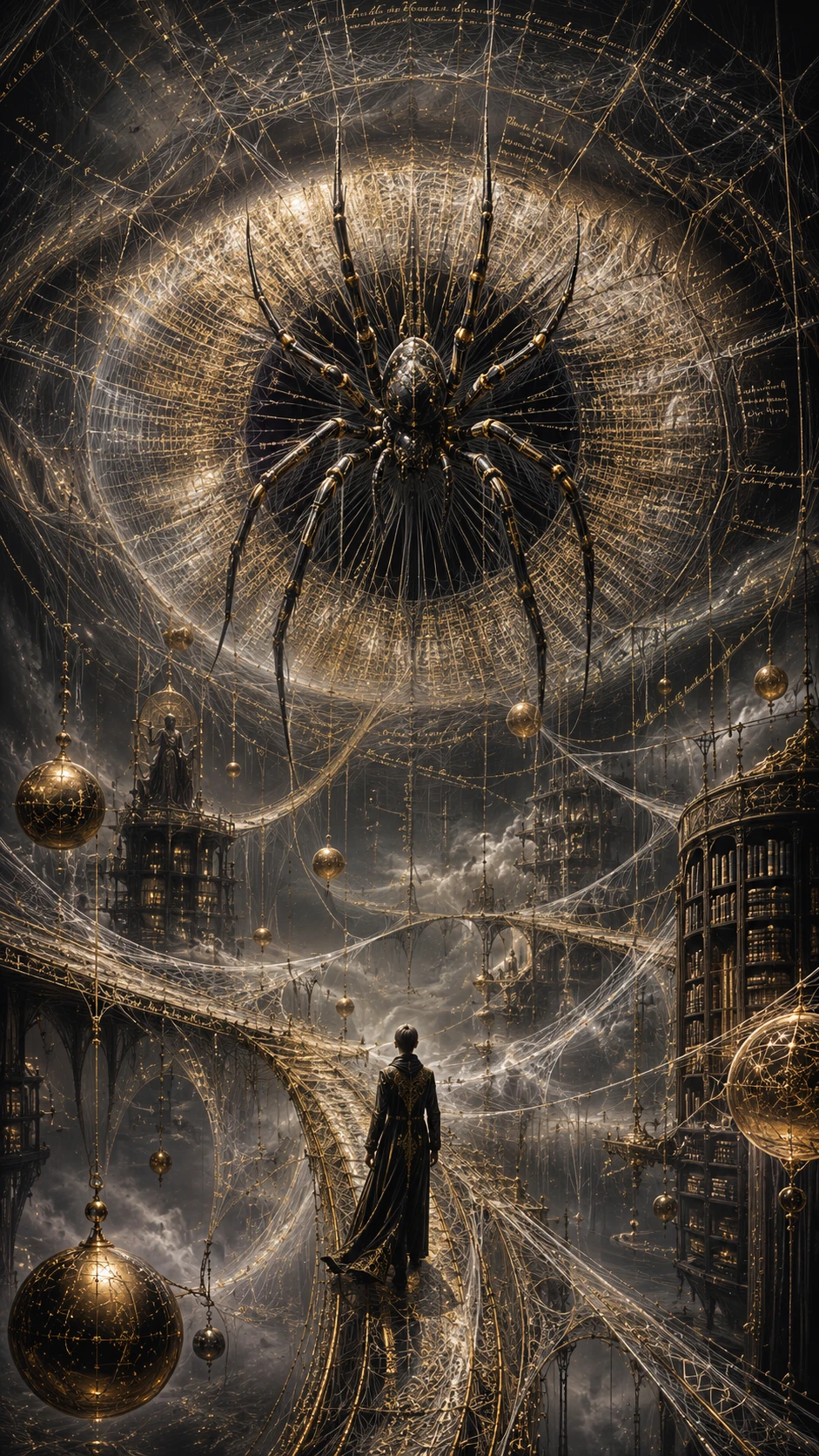 Colossal Orb Weaver Spider Suspended In Endless Web World