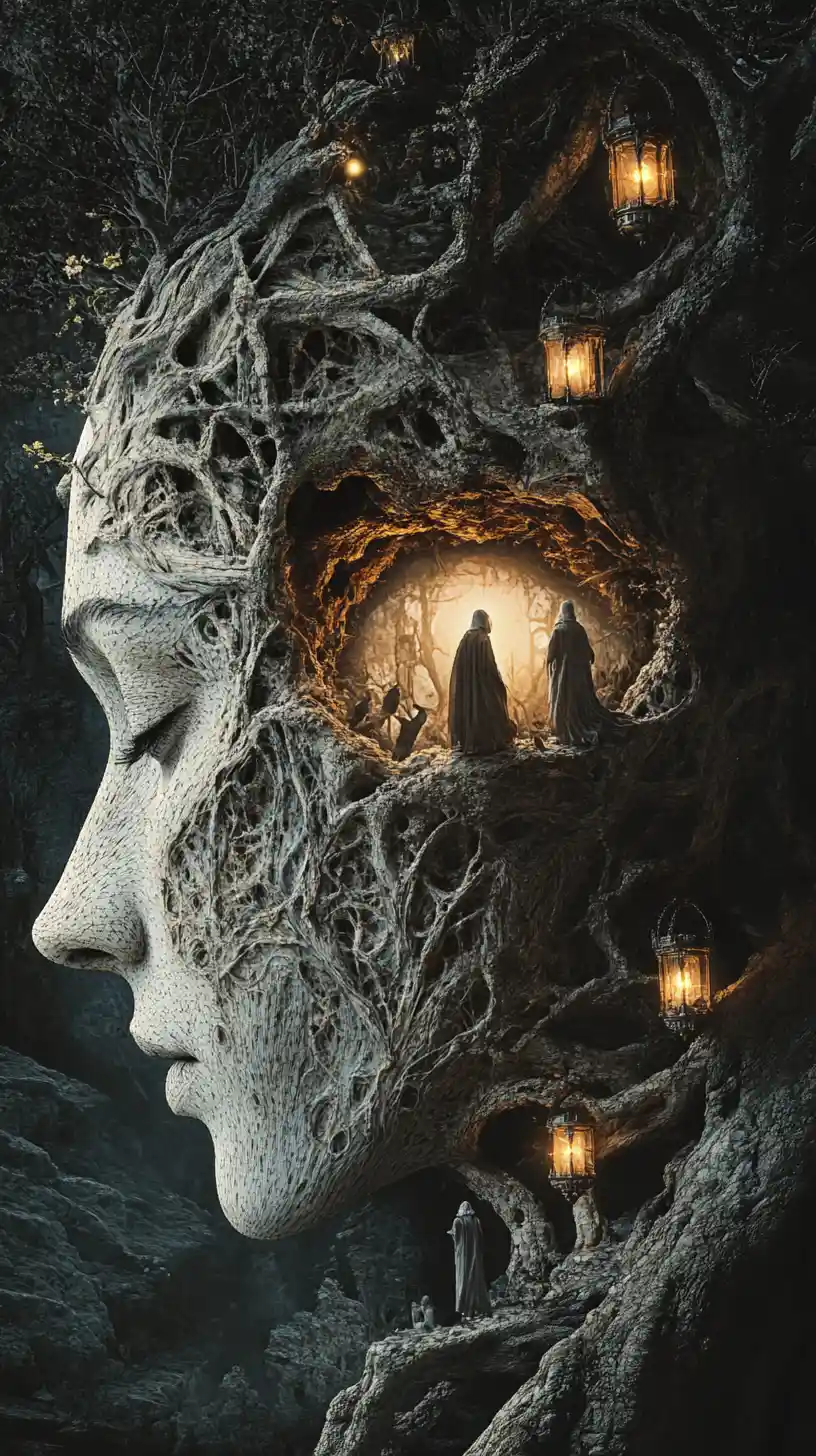 Side profile of a human face with decaying inner kingdom