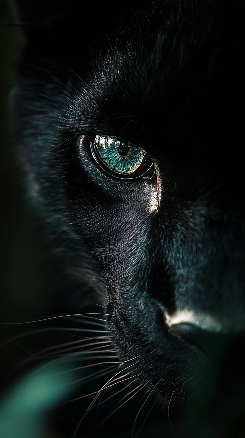 Retrato de pantera negra con árbol surrealista reflejado en el ojo