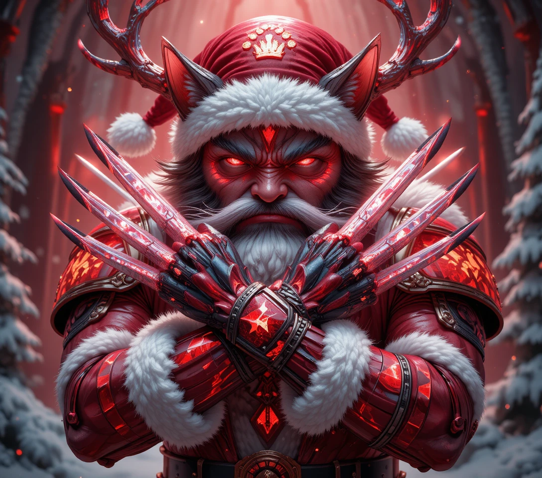 Close up crystal tabby cat warrior with glowing claws