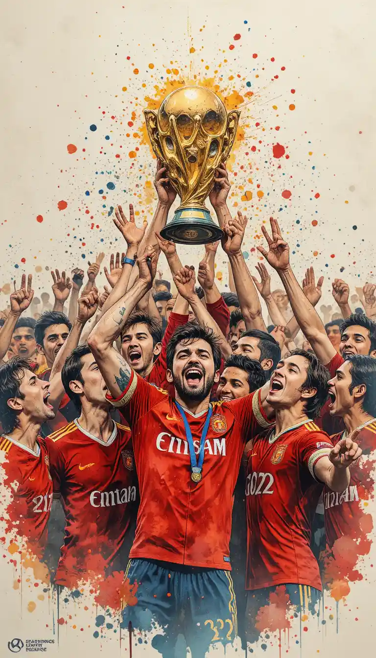 Spain football team celebrating with the World Cup trophy