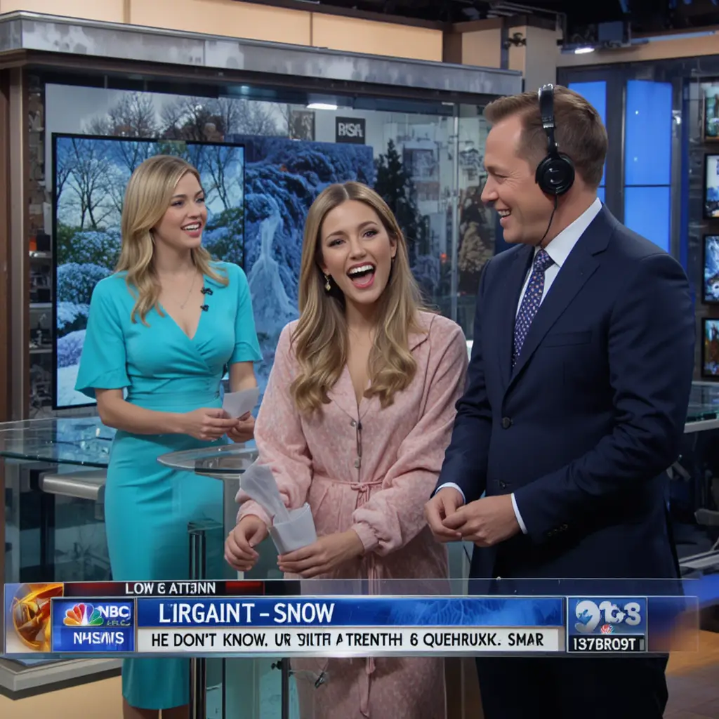 Glamorous female newsreader introducing the weatherman on set