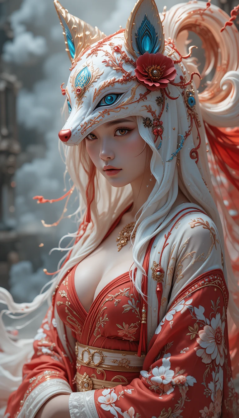 Anime warrior woman before a white fantasy palace