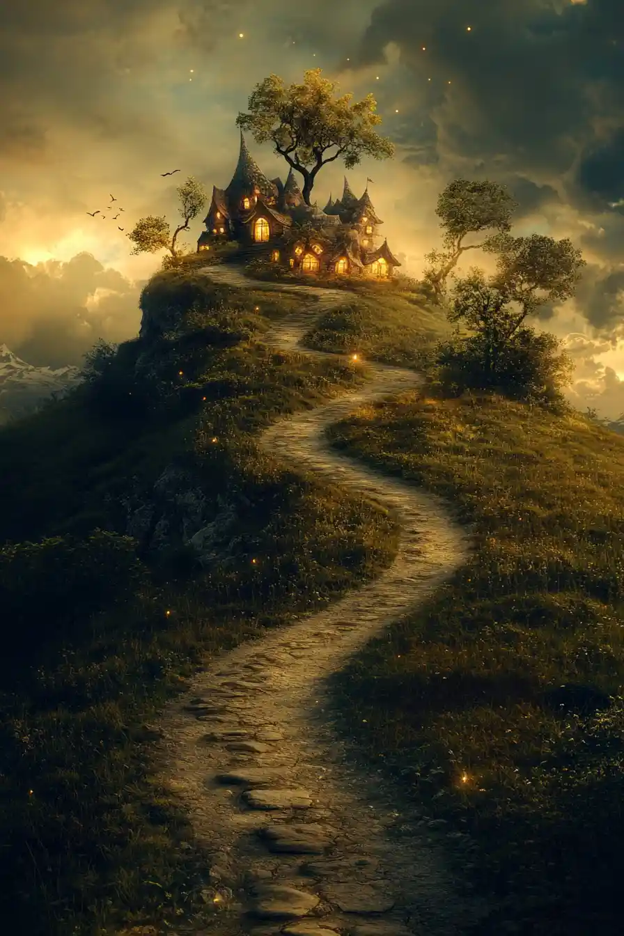 Bright surreal landscape with cheerful artistic atmosphere