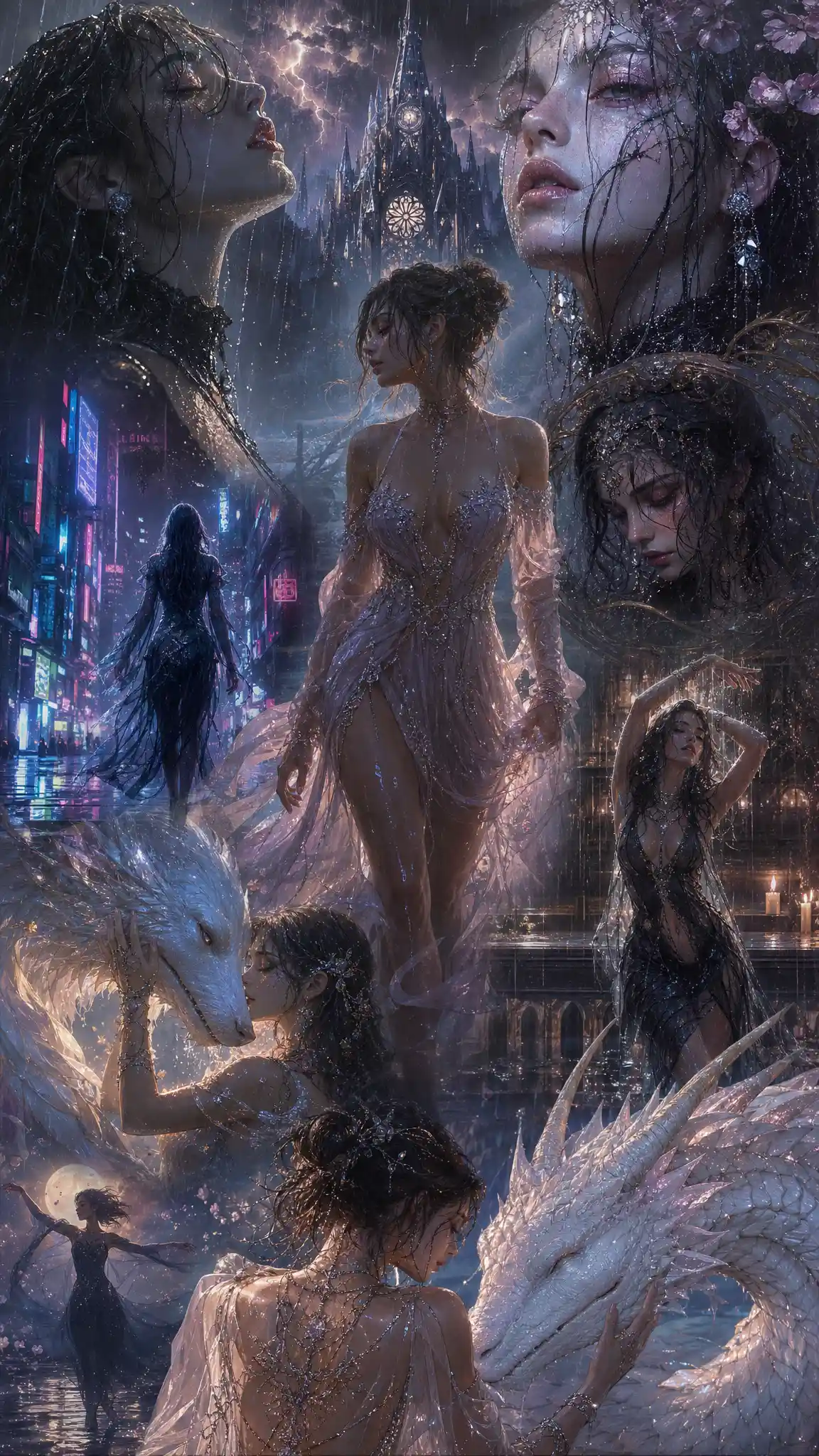 Rain drenched portrait of a dreamlike gothic muse