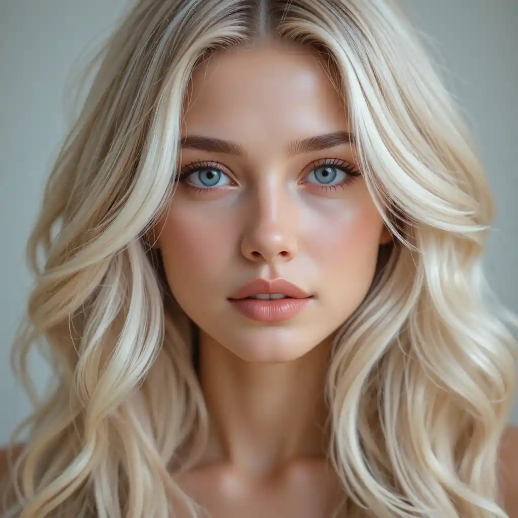 Close up portrait of young woman with platinum blonde curls