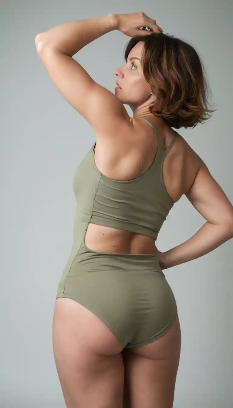Low angle view of woman in tank top and briefs