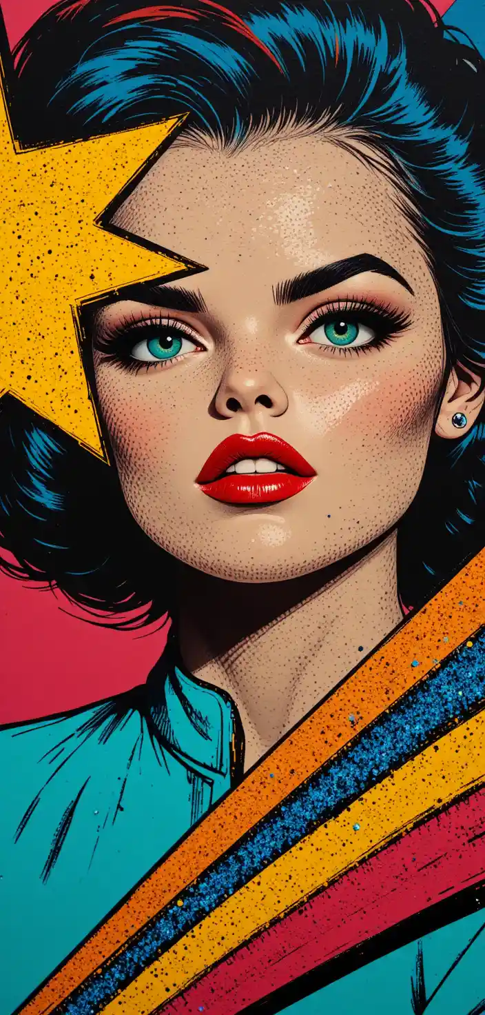 Pop art close up portrait of a woman with bold colors