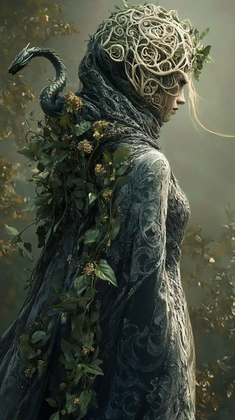 Botanical mage in jewel toned plant woven garments