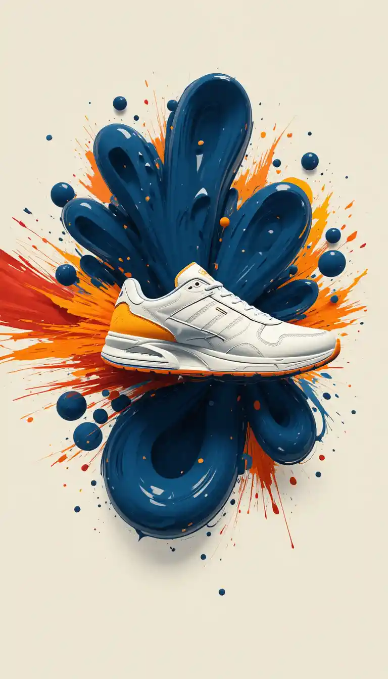 White sneaker in motion with vivid abstract paint trails