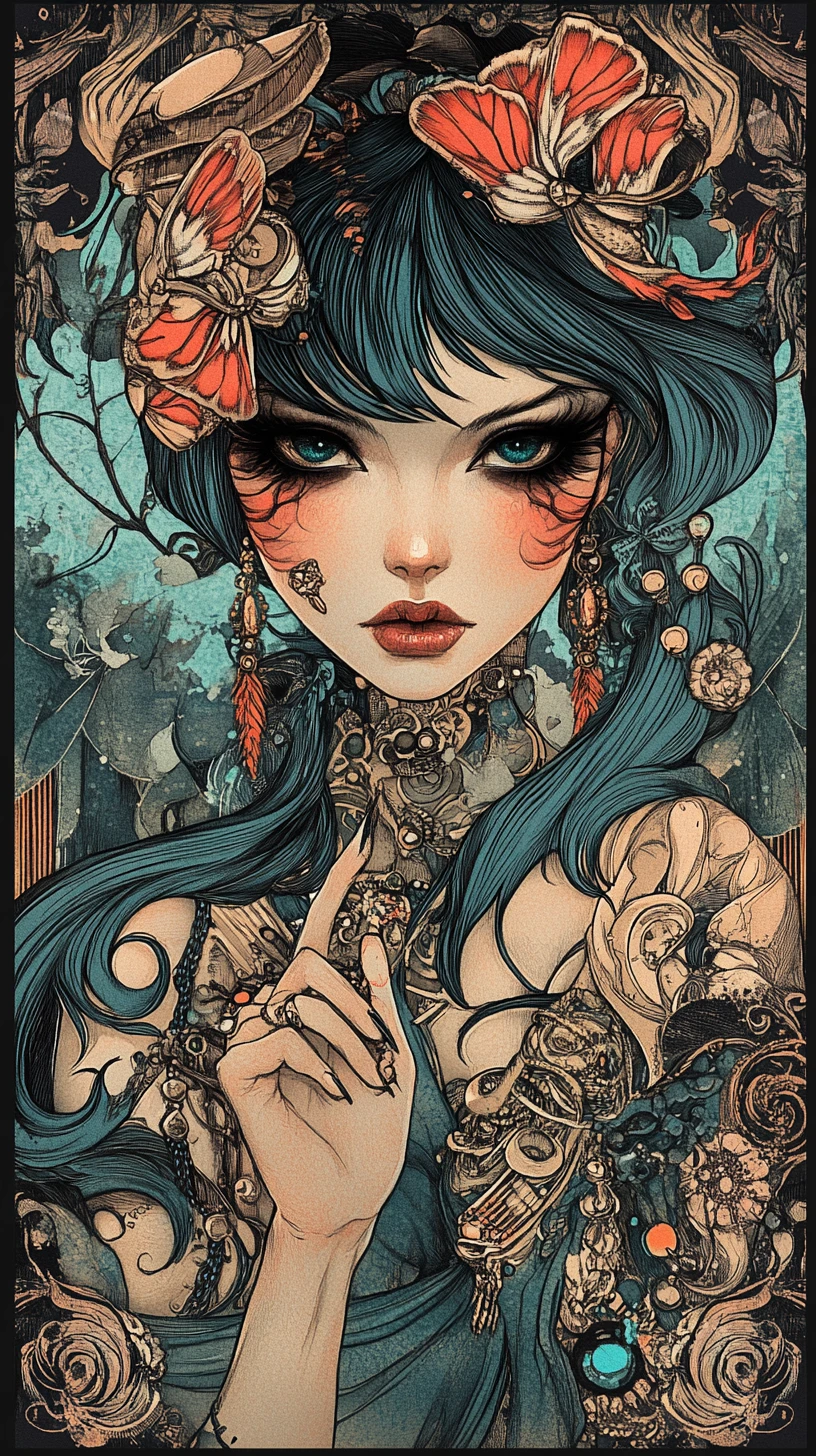 Mystical lady luck surrounded by dreamlike magical illusions