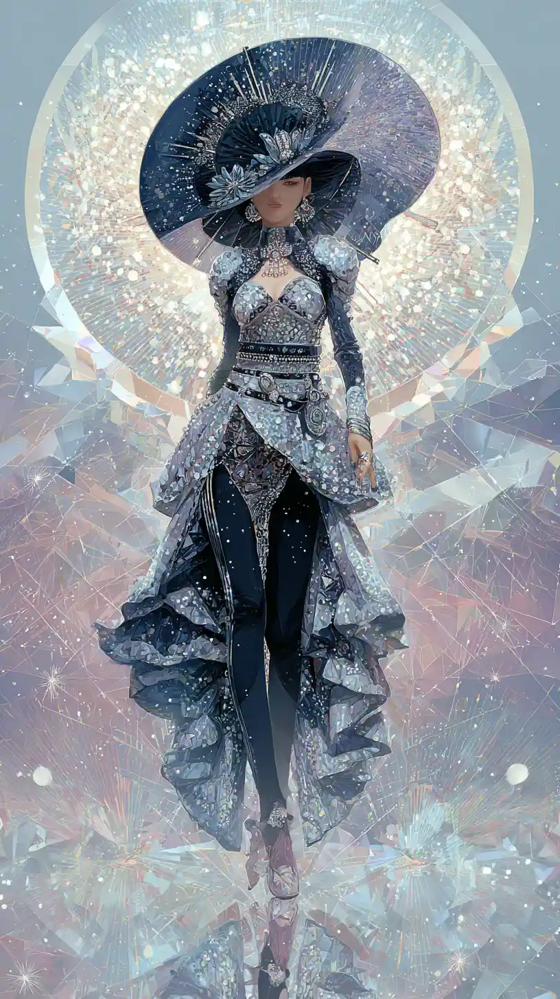 Mystical witch with celestial hat in luminous anime style