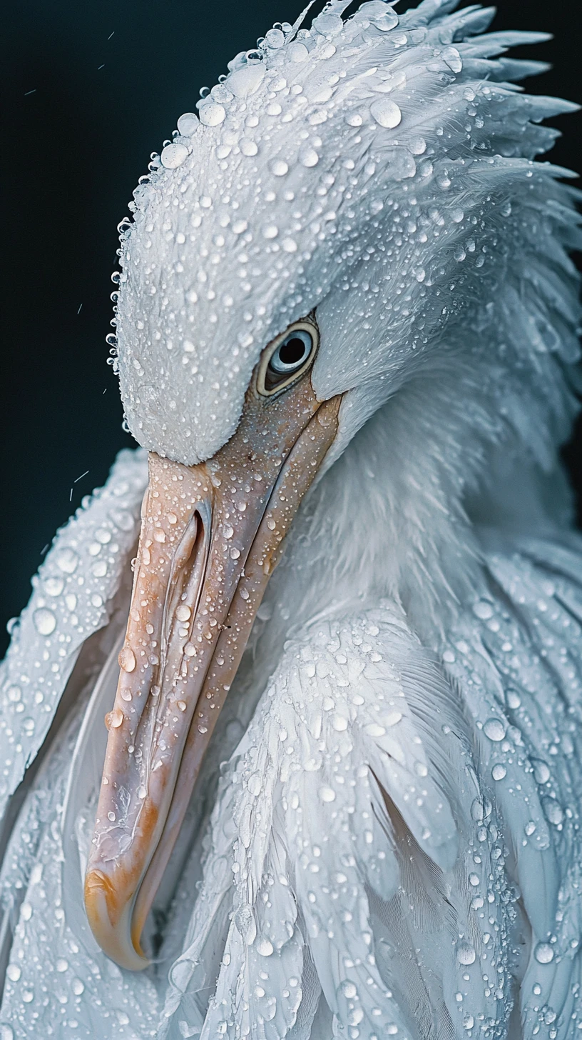 Close up bird portrait with raindrops on feathers and beak