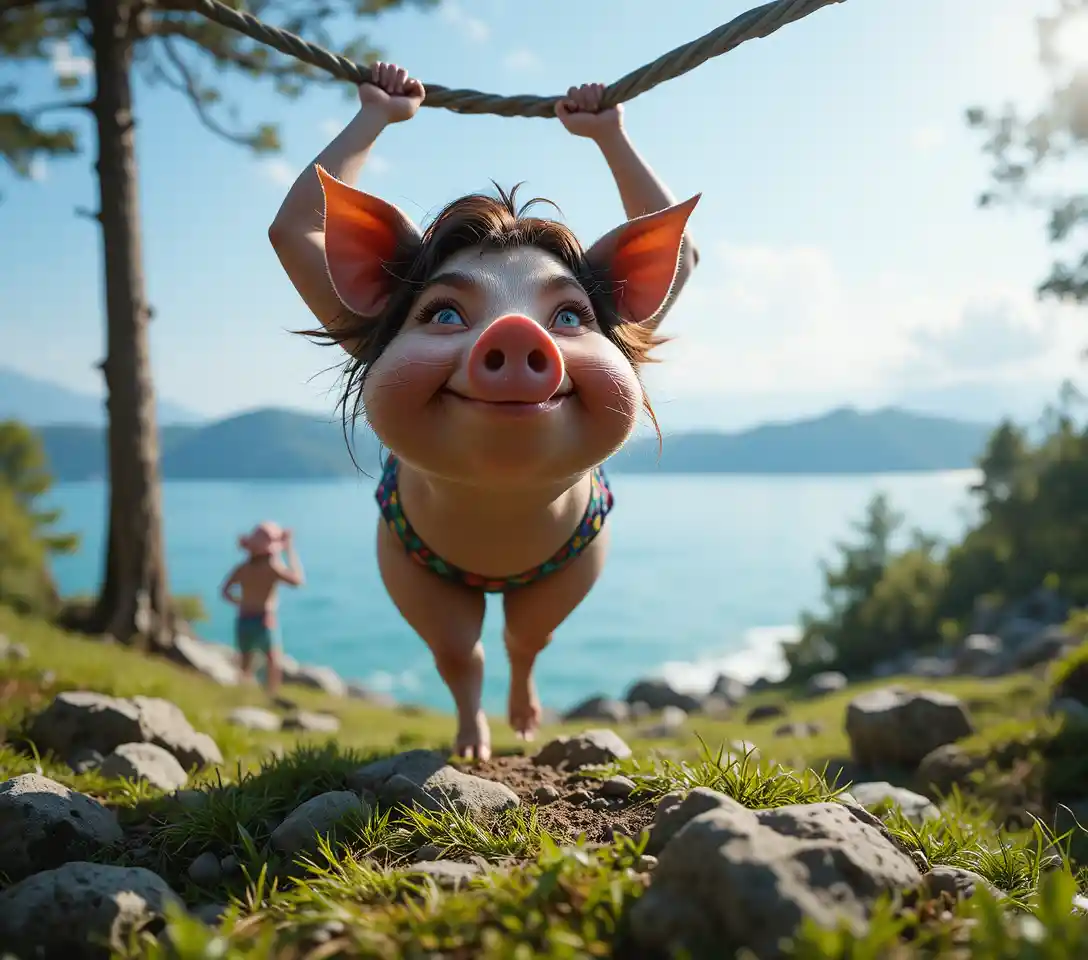 Low angle close up of a pig walking in forest
