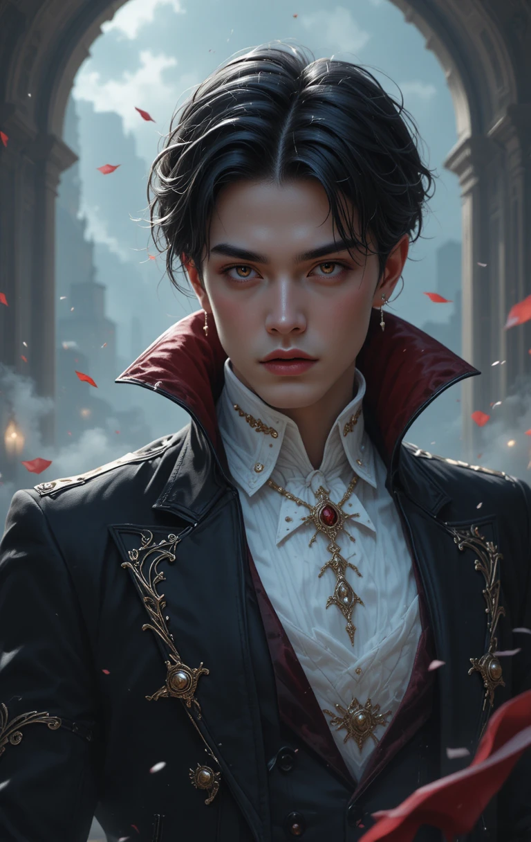 Young noble vampire boy in dark anime attire